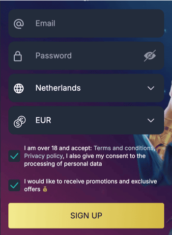 Registration at Monixbet casino